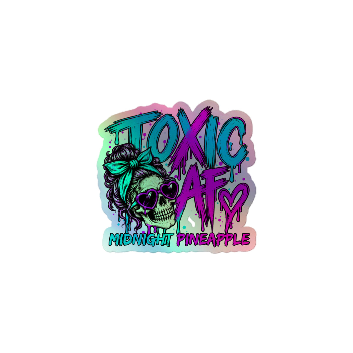 Toxic AF holographic lady skull sticker