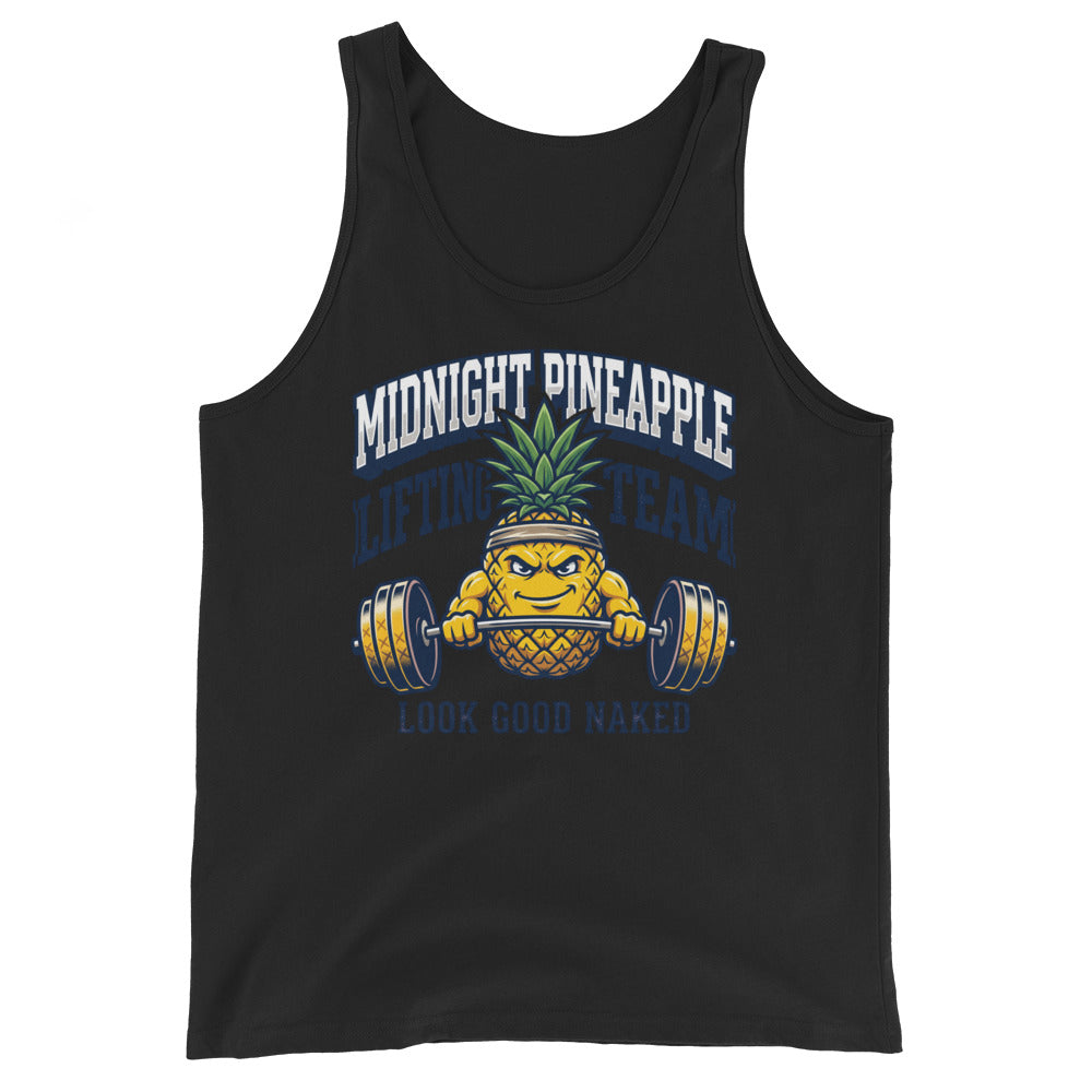 Midnight Pineapple Lifting Team men's soft tank in Black
