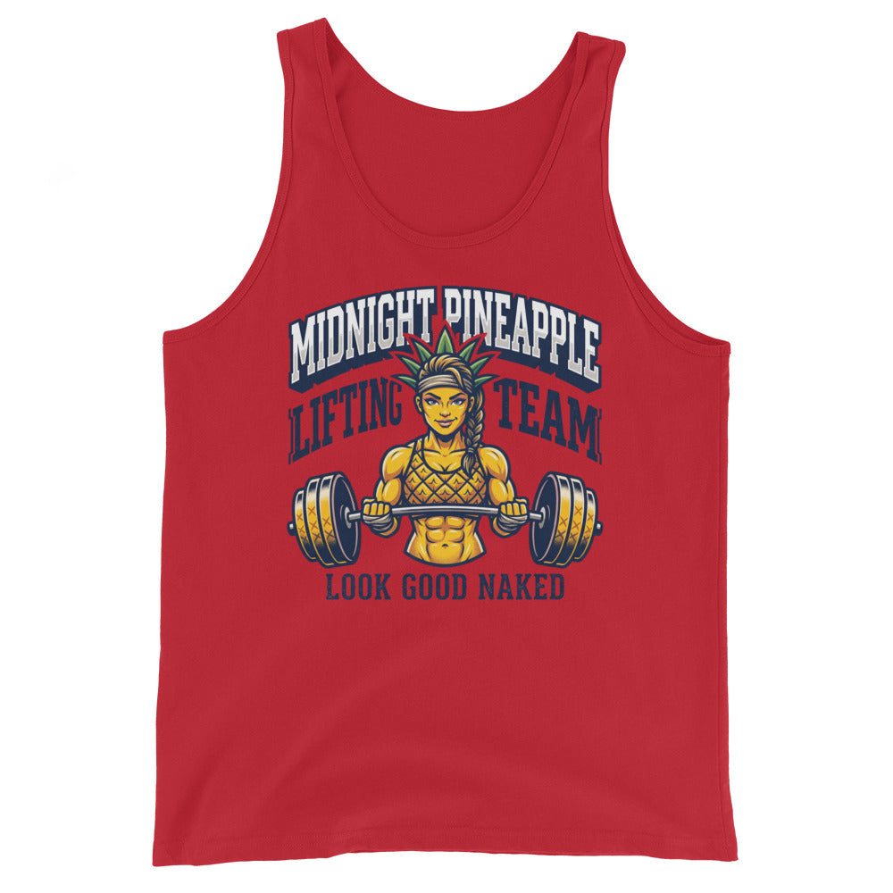 Midnight Pineapple Lifting Team women's soft tank in Red
