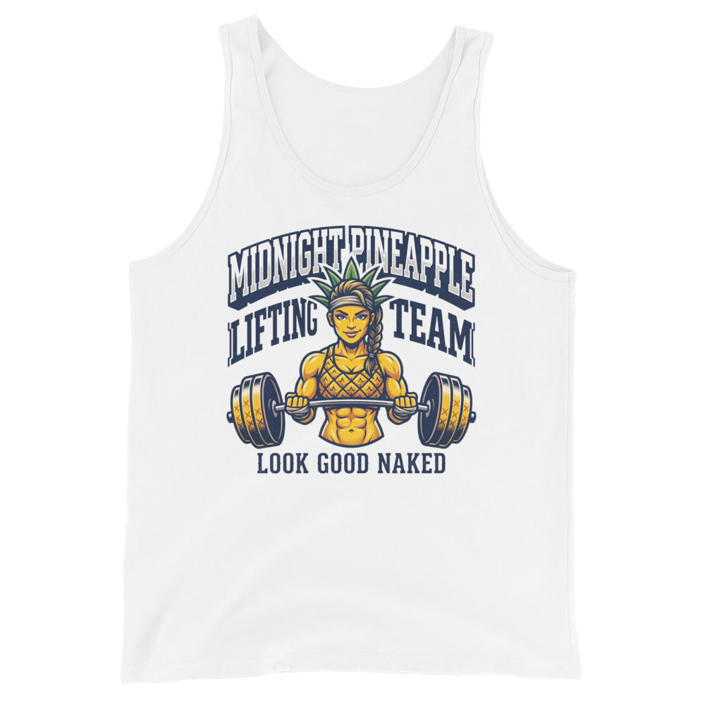 Midnight Pineapple Lifting Team women's soft tank in White