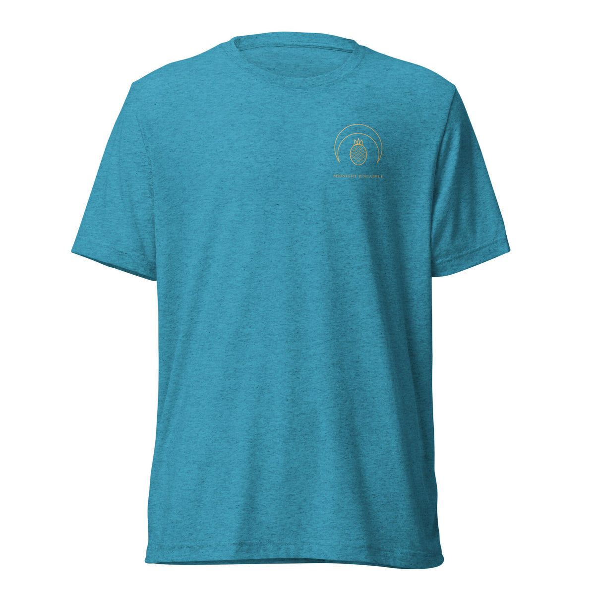 Midnight Pineapple gold logo soft tee in Aqua Triblend