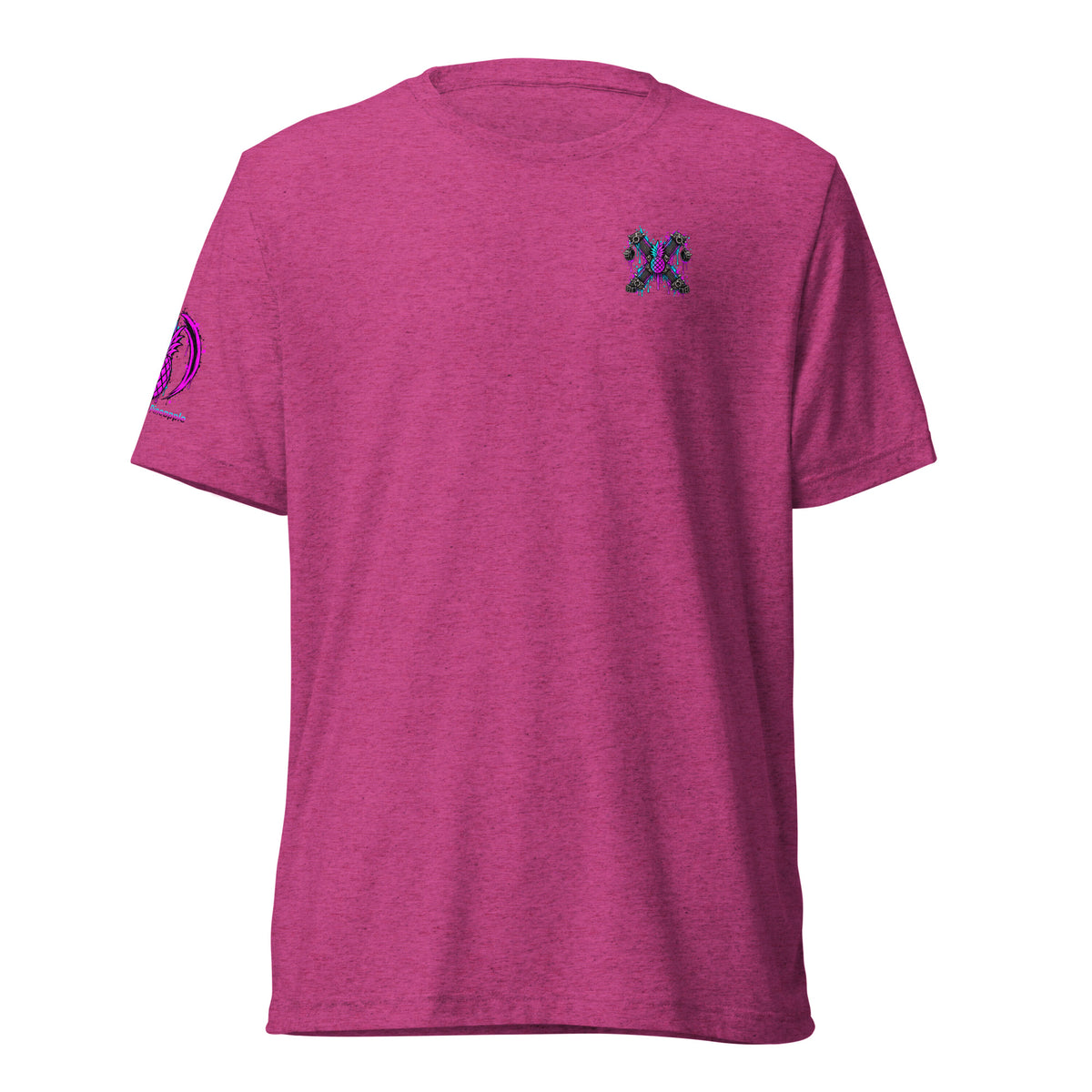 Stay Strapped and Get Clapped colorful soft tee in Berry Triblend