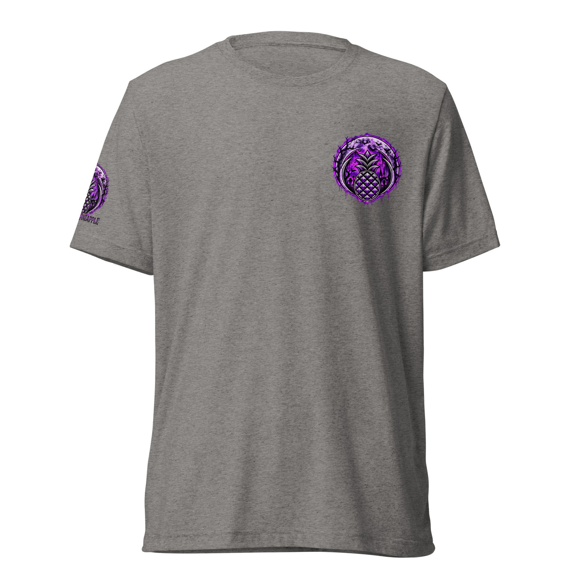 Purple Midnight Halloween pineapple tee in Grey Triblend