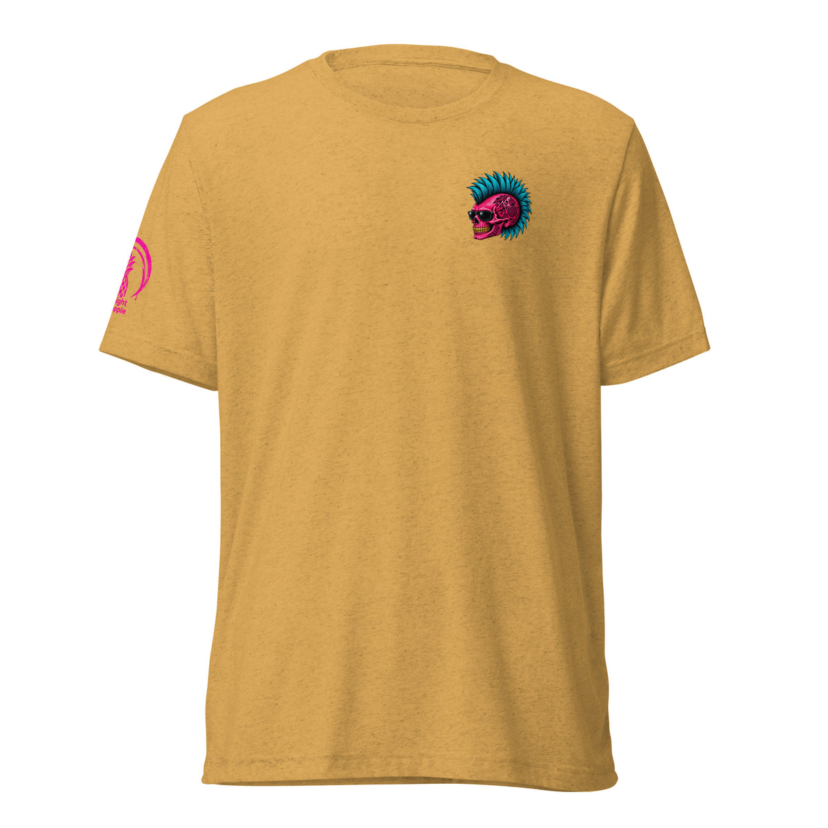 Pineapple State of Mind neon skull soft tee in Mustard Triblend