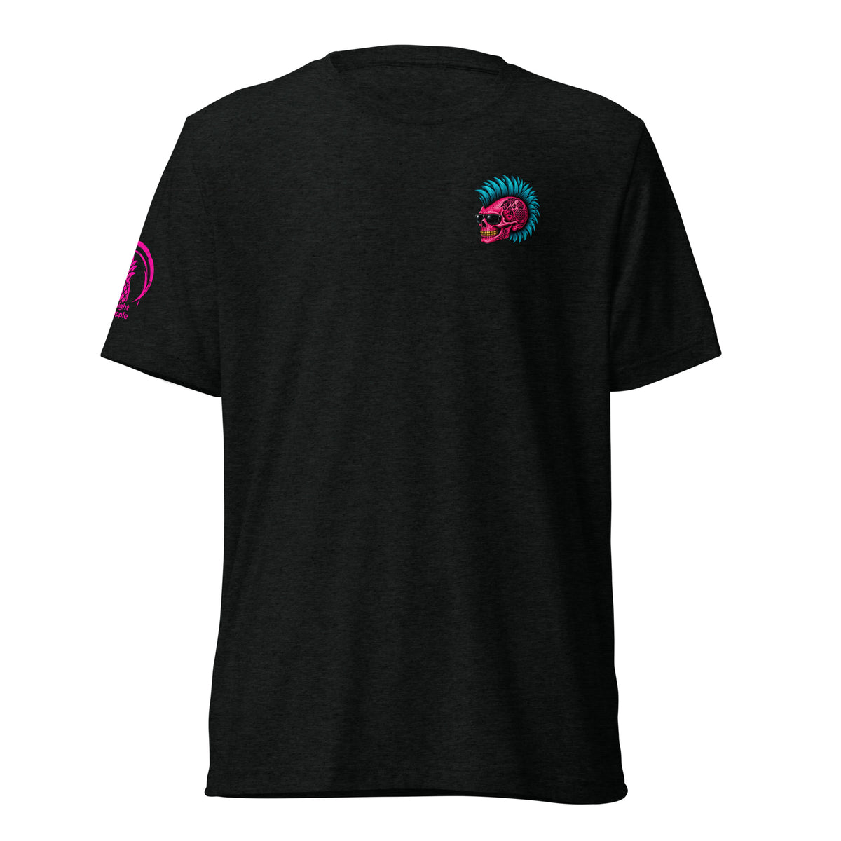 Pineapple State of Mind neon skull soft tee in Solid Black Triblend