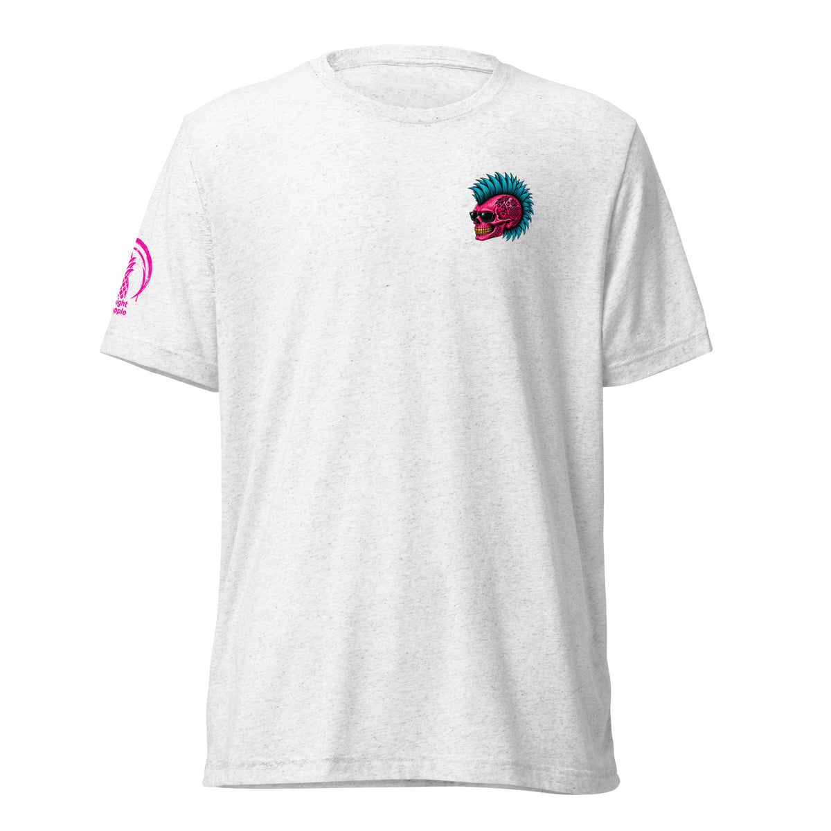 Pineapple State of Mind neon skull soft tee in Solid White Triblend