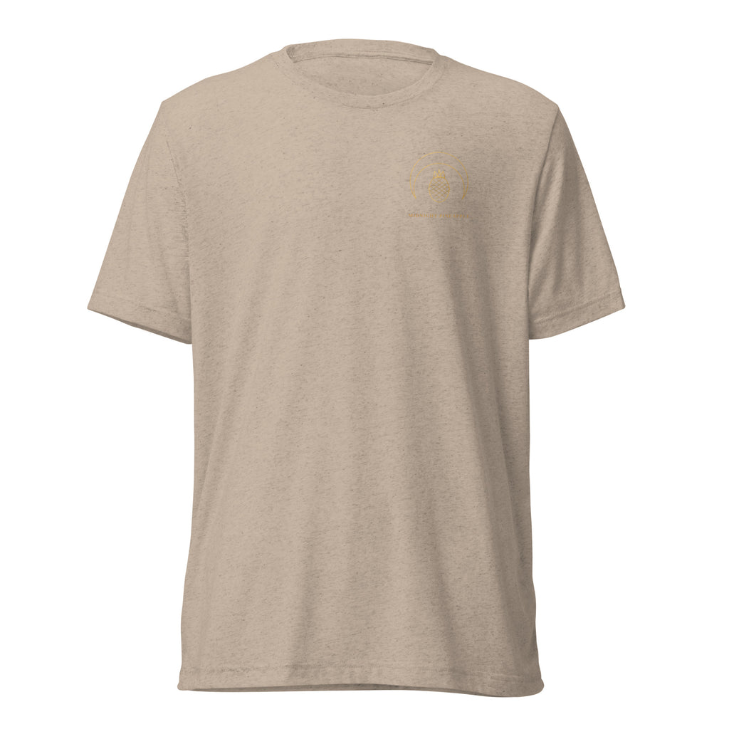 Midnight Pineapple gold logo soft tee in Tan Triblend